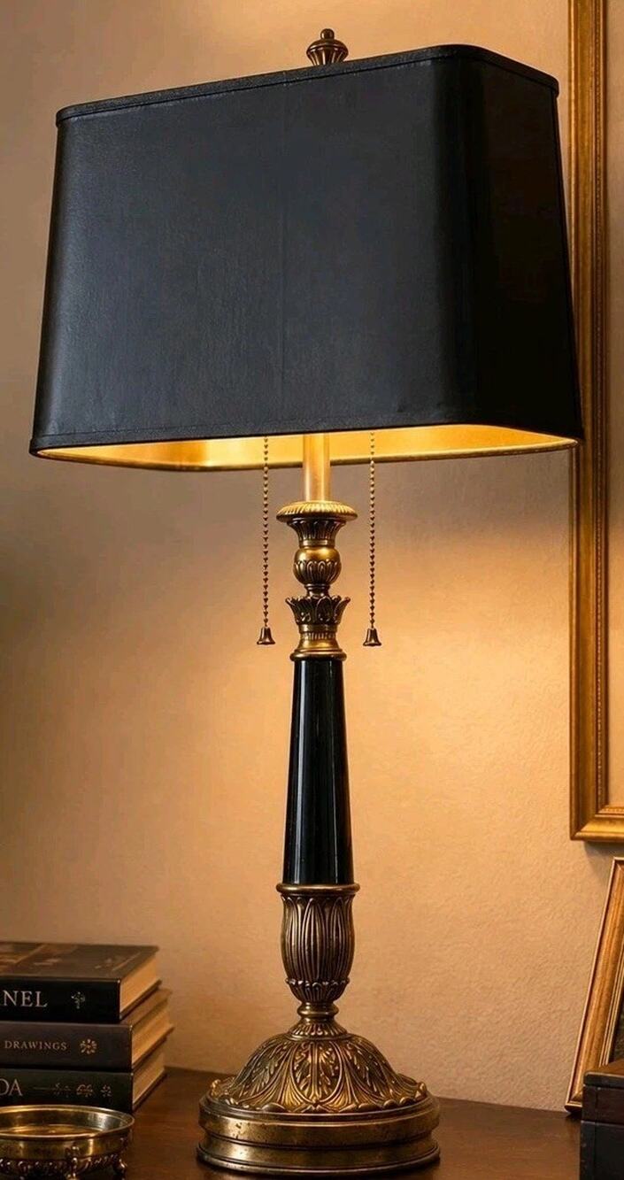 Vtg Stiffel Brass Black Gold Tole Candlestick Lamp Neoclassical French 23”